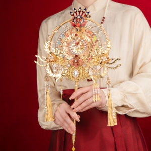 Circular Fan Wedding Bride Ancient Chinese Style Wedding Handmade DIY Material Package Golden Finished Wedding Fan Customization
