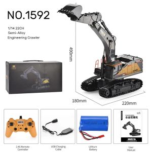 JDD[Fast Delivery][Original Available]HUINA 1592 1:14 Scale 22 Channels 2.4GHz Semi-Alloy Remote control Excavator Childrens Holiday Gift