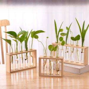 จุดประดับตกแต่งสำหรับโต๊ะทำงานแบบเรียบง่าย วัสดุแก้ว ชั้นวางเครื่องประดับตกแต่งพืช ตู้เก็บของ ตกแต่งโต๊ะทำงาน วัสดุไม้