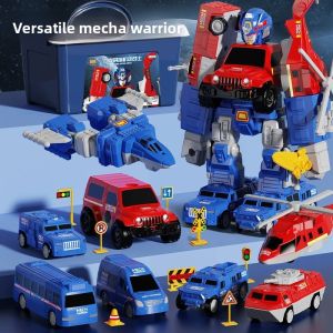 Versatile Magnetic Assembly Robot Toy for Boys Birthday Gift Military Special Police Model Transforming Engineering Toy Car