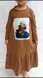 BAJU GAMIS ANAK PEREMPUAN  MUSLIM  UMUR 1-10 TAHUN KAKI KERUT PRINTING TEDDY BEAR