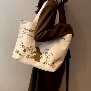 BECORATE Cat Tote Bag For Women Shopping Large Shoulder Portable With Zipper Canvas Korean Style