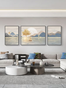 Modern Luxury Living Room Decorative Painting High End Sofa Background Wall Mountain Water Three-Panel Hanging Artwork Smooth Sailing