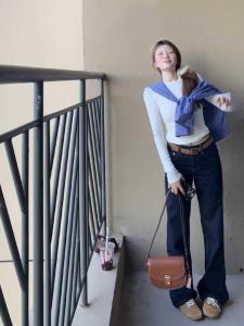 Quần Jeans Ống Thẳng Màu Xanh Đậm Cao Cấp Cho Nữ Cao 175 Cm Quần Ống Rộng Cạp Cao Ôm Dáng Quần Jeans Thường Ngày Mùa Xuân Thu