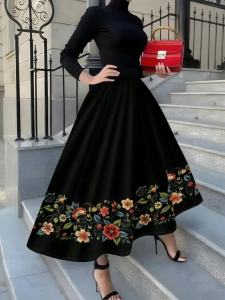 Printed Design Printed Design Not Embroidery Four-season style skirt with colorful floral embroidery vacation-style womens hal