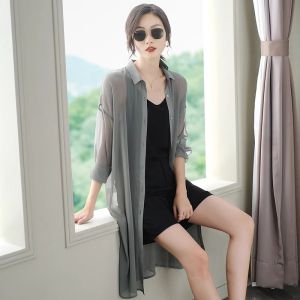 chaqi | Sun Protection Shawl Women Summer Long Sleeve Outerwear Chiffon Open Cardigan Loose Cover Shirt Thin UV Protection Clothing