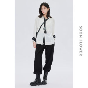 Color Block Split Loose Short-Front Long-Back Blouse