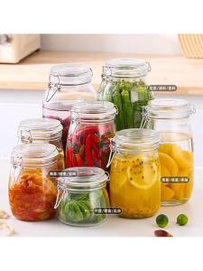 Transparent Glass Sealed Bottle with Clip for Fermentation Pickle Storage round Shape Chinese Style Kitchen Storage Container