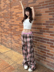 LIUBU | American Retro Letter Plaid Loose Comfortable Straight Leg Trousers