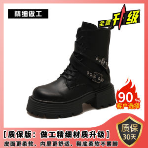 Giày Bốt Martin Đen Cho Nữ Mùa Xuân 2025 Giày Bốt Ngắn Đế Dày Tăng Chiều Cao Phong Cách Anh Cài Nút Giày Bốt Xe Máy