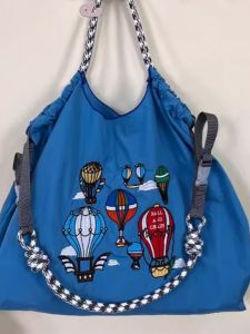 New April Embroidered Ball Chain Shopping Bag Eco-friendly Handbag with Shoulder Strap Nylon Material Versatile Household Storage