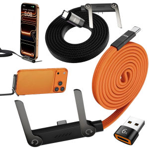 240W 2-in-1 Fast Charging Cable Type-C to Type-C USB to Type-C Foldable Phone Stand Data Cord with OTG Charger Sync