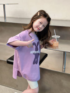 Pure Cotton Short Sleeve Midi Dress Childrens Fashionable T-shirt Girls Clothing Spring Summer New Arrival Korean Style