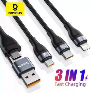 BASEUS | Baseus 3 in 2 USB Type C Cable for iPhone 15 14 13 12 ProMax 11 Charger Cable 100W 3 in 1 Cable for Samsung Xiaomi Mi Macbook