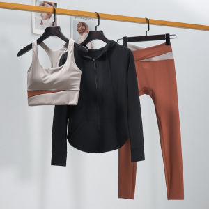 C.Cya Womens Yoga Fitness Sports Bra Set High Waist Running Vest Quick Dry Autumn Winter Style Long Sleeve Long Pants