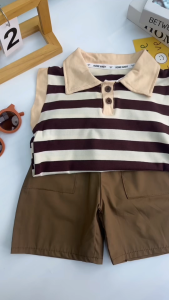 garis-garis setelan jas anak laki Musim panas Kualitas Tinggi hoddie anak laki jas anak Set dua potong casual