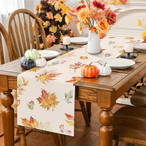 1-Piece Autumn Fallen Leaf Print Table Runner Practical & Washable Table Runner Multi-Scene Use