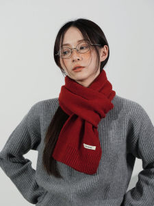 Full Wool Small Scarf Mens Warm Neck Protection Winter Spring Autumn Winter Green Cabbage Year End Celebration Red Simple Luxury Versatile