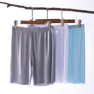 Mens Ice Silk Seamless Shorts Thin Breathable Elastic Casual Home Five-Quarter Sleepwear Beach Pants Trendy Straight Leg Fit