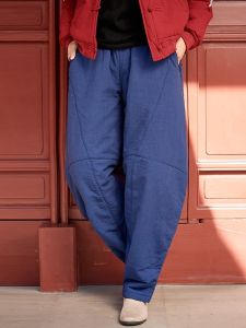 Thickened Cotton Linen Pants Womens Winter Outerwear Soft Loose Tea Ceremony Lantern Pants Warmth Enhanced Cotton Trousers