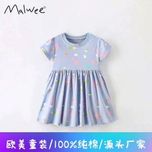 Malwee Princess Dress Summer New Style Casual round Neck Short Sleeve Childrens Clothes for Small And Medium Children