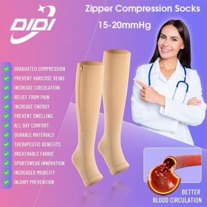 DIDI Zipper Compression Socks 15-20mmhg Open Toe Compression Socks Knee HighSuit For Men & Women Running