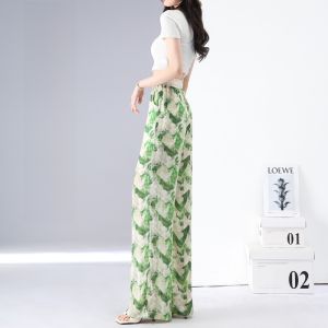 FIGHT FISH | High Waist Wide Leg Pants Womens Silk Chiffon Draped Ice Silk Summer Thin Modern Small Size Leopard Print Asymmetric Trousers