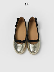 Cuban Gold Snake Skin Pattern Ballet Flats Casual Versatile Fashionable Leather Shoes Lightweight Comfortable round Toe