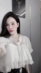 Set đồ nữ xinh set mặc hè áo Tơ phối Ren tay ngắn bồng mix chân váy Bí Mango xoè chấm bi có lót