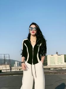 เสื้อสเวตเตอร์คอตั้งทรงสลิมฟิตสำหรับผู้หญิง ทรงหลวม แขนยาว ปกติ ฤดูใบไม้ผลิและฤดูใบไม้ร่วง แจ็คเก็ตสั้นแบบสวมหัว