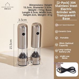 MODERN SWEETHOME | Electric Adjustable Salt Pepper Grinder Stainless Steel