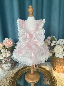 Handmade Summer Thin Strap Dog Dress Pink Lace Princess Skirt Anti-Hair Loss Cat Dress Half Body Skirt Pet Clothing for Dogs