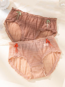 กางเกงชั้นในลูกไม้ไซส์ใหญ่สำหรับผู้หญิง ทรงสามเหลี่ยม ระบายอากาศได้ดี สายรัดกลาง กางเกงชั้นในลูกไม้เนื้อบาง ความยาวปานกลาง