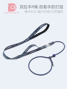 Double Handle Dog Leash Small Dog Walking Rope Explosive Proof Medium Dog Anti-Lock Double Pull Training Dog P Chain