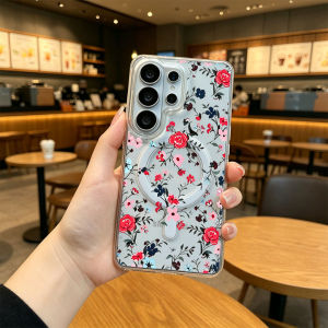 Clear Flower Pattern Phone Case For Samsung Galaxy S26 S25 S24 S23 S22 S21 Note 20 Ultra 10 Plus FE 5G Magnetic Shockproof Cover