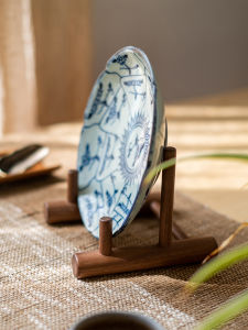 Retro Chinese Style Tea Cake Plate Stand Solid Wood Vintage Plate Storage Rack Display Stand for Office And Home Use