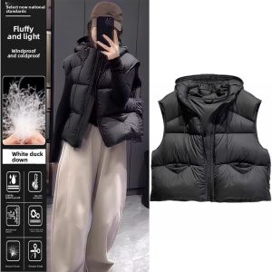 Autumn Winter New Down Vest Hooded Loose Short Padded