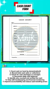 Cash Count Form with Denomination for daily business report