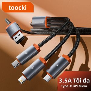 Toocki | Cáp USB 3 Trong 1 Toocki - Cáp Sạc Nhanh Type C/Micro USB/iPhone Cho iPhone 14/13/12 Pro Max Samsung Xiaomi Huawei Airpod Dây Dữ Liệu