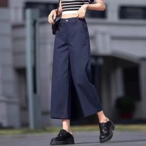 High Waist Cotton Wide Leg Pants Casual Loose Slimming Short Women Straight Cut Handbag Store Clearance Item Commute Style