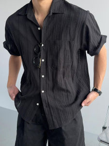 Ssumenam | Vintage Cutout Black Short Sleeve Breathable Shirt