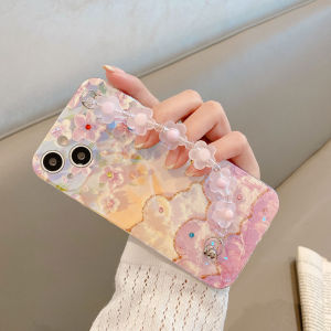 Phone Case Vivo V40 V30 V29 5G V29e V27 V27e V25 V25e V23 V23e with lovely wrist strap Beautiful Shiny Cherry blossoms Flower pattern soft silicone Casing Vivo V40 Pro Phone cover