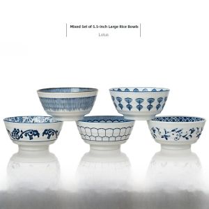 Creative Ceramic Bowl Japanese Style Dinnerware Rice Bowl Hand-Painted Floral Underglaze Single Bowl for Home Use