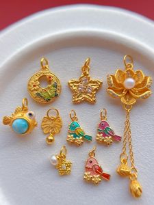 925 Silver Plated Gold Butterfly Star Fish Pendant Sea Pattern Stone DIY Fashion Jewelry Accessories Traditional Chinese Method