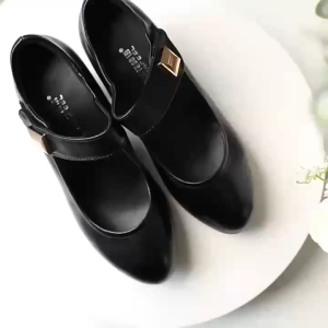 Comfortable new anti slip womens soft leather work high heels fashionable leather shoes