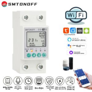 Công Tơ Điện Thông Minh WiFi Tuya Smart Life Màn Hình LCD Đo Điện Năng kWh Tích Hợp Bảo Vệ Rò Rỉ Đất & Quá Áp/thiếu Áp Tương Thích Với Nhà Thông Minh Alexa.
