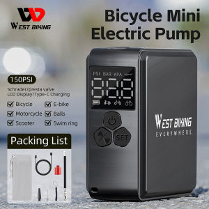 WEST BIKING เครื่องปั๊มอัจฉริยะจอ LCD แบบพกพาปั๊มลมไฟฟ้าได้เครื่องสูบยางจักรยานไฟฟ้ามอเตอร์ไซด์ไฟฟ้าอัจฉริยะปั๊มอัดลมจออัจฉริยะ