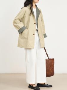 Double-Sided Wear Mid-Length Jacket Simple Versatile Quality Street Style Long Sleeve Cotton Nylon Blend Spring Season