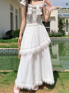 High Waist A-Line Lace Half Skirt White Womens Summer New Style Commute Korean Version with Inner Lining Cake Skirt