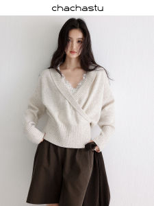 CHACHASTU | Áo Sweater Eo Dài Tay V-neck Đơn Giản Elegante